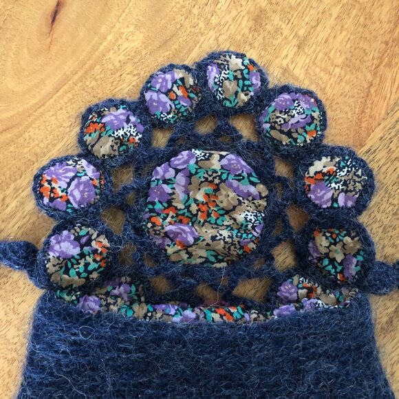 Small Handmade Navy Blue Crocheted Backpack Purse, One of a Kind